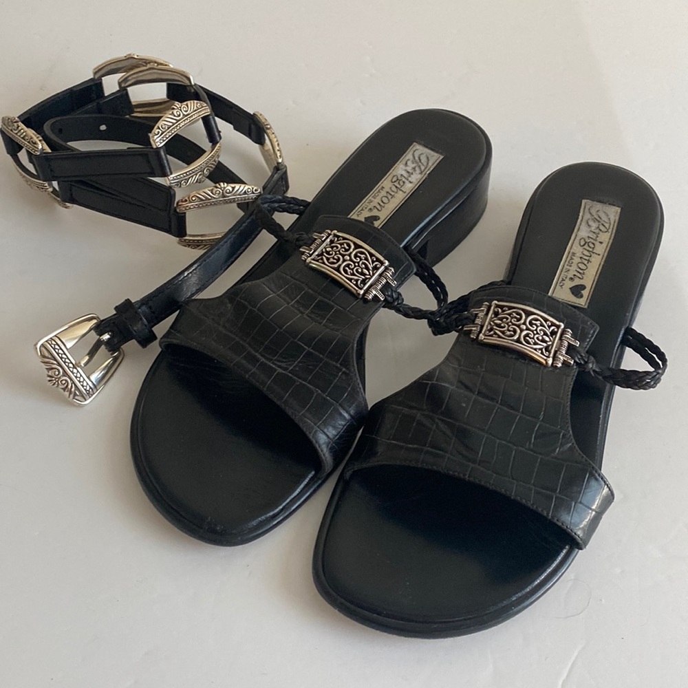 Brighton Black Sandals with Silver Accents